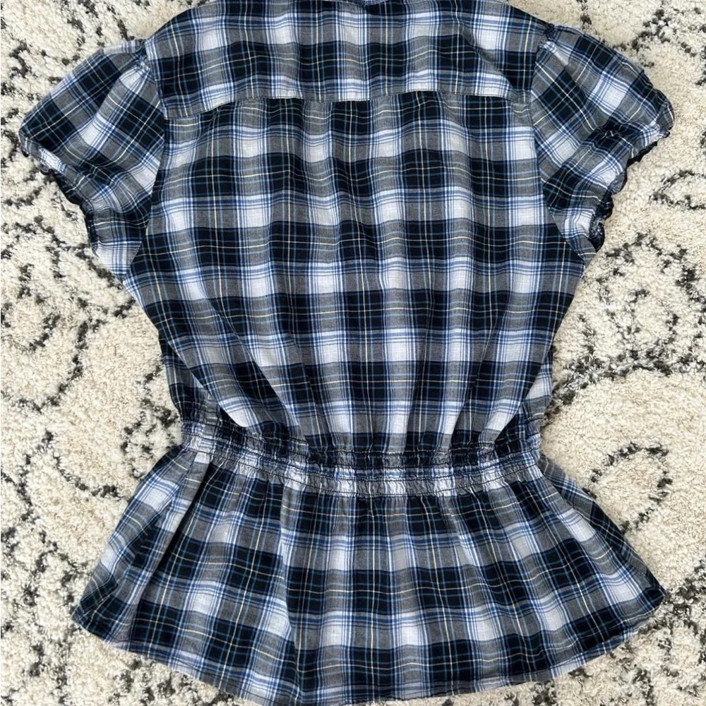 FANG Blue and White Plaid Ruffle Blouse SOLD NFS - Picture 2 of 3